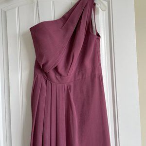 David's Bridal. Long One-Shoulder Crinkle Chiffon Dress. Size 4. Color: Chianti.